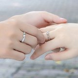925银镀白金天使订婚情侣戒指活口一对韩版开口对戒求婚免费刻字