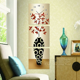 抽象花瓶三联画钟表创意艺术时针客厅玄关装饰画竖版 无框画挂钟
