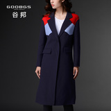 GOOBGS/谷邦2015冬季新款 轻薄双面呢大衣拼接长款修身毛呢外套女