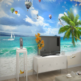 3d立体地中海椰树壁画阳光沙难海景客厅沙发壁纸电视背景墙墙纸