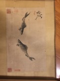 日本回流老字画八大山人游鱼图镜片