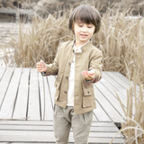 儿童棉麻长袖中大童男童秋装英伦风外套上衣2015春秋新款夹克宝宝