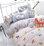 北欧日韩皇冠木马儿童房房单人床品纯棉纯棉床单被罩斜纹布料