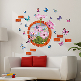 墙贴纸贴画3D立体效果客厅卧室墙壁装饰墙画花卉蝴蝶彩色寝室宿舍