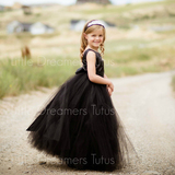 吾家有花新款黑色女童礼服订做蓬蓬裙礼服表演公主钢琴演出服摄影