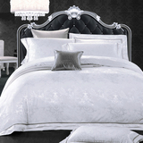 欧式贡缎提花床单四件套白色2米床品 结婚床上用品样板房纯棉全棉