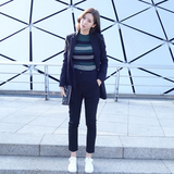 韩国2015秋冬新款宽松加厚职业装西服外套女长西裤两件套西装套装