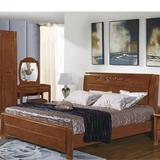 全实木床现代中式实木床橡木床1.8米双人床皮床高箱床气动储物床