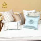 沙发靠垫中式样板房抱枕复古典蓝色方枕奢华高档纺丝靠枕靠背腰枕