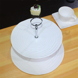 欧式白色陶瓷托盘架子二层 创意螺旋纹 下午茶水果蛋糕点心摆台
