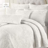 欧式全棉纯白色绣花绗缝被床盖三件套素色床罩外贸原单高档水洗被