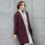 2015日系呢子大衣装宽松夹棉中长款韩版茧型加厚羊毛呢外套女冬季