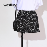 Westlink/西遇2016春季新款 活力字母星空黑白半身裙蓬蓬A字短裙