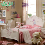 韩式儿童实木床女孩 白色公主床双人床储物高箱床 单人床家具