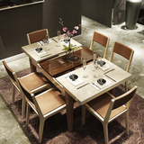 简约现代实木餐桌椅组合可伸缩钢化玻璃个性时尚电磁炉餐台小户型