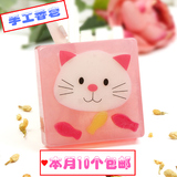 创意礼品 婚礼回礼节日礼物 盒装卡通手工香皂 粉色小猫精油肥皂