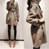ZARA代购2015秋冬新款韩版女装中长款风衣外套显瘦修身呢子大衣