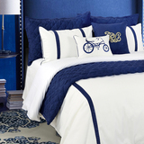 雅布|别墅样板房|家居软装|床品套件|男孩儿童房|自行车蓝色