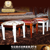 金莎维加斯 美式实木妆凳 欧式白色化妆凳简约现代田园布艺梳妆凳