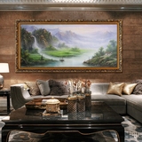 新中式手绘油画客厅山水风景有框现代装饰画走廊壁画风水别墅挂画