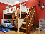 美式儿童双层床上下子母床堡垒小屋亲子实木高低床带抽屉滑梯梯柜