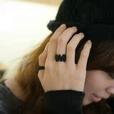 韩国代购欧美女指环个性做旧复古花朵皇冠食指装饰戒指黑银金属色