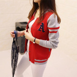 2015秋季新品撞色长袖棒球服时尚韩版毛衣外套针织衫开衫女潮