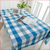 北欧宜家蓝白格子桌布条纹色织布艺餐厅桌布茶几布台布长方形盖巾
