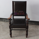 实木新古典复古欧式休闲餐椅咖啡靠背椅子仿古办公椅古董椅带扶手