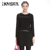 KAISER凯撒春装新款女装通勤简约纯色拼针织显瘦连衣裙长袖