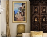 地中海风格油手绘油画玄关竖版欧式挂画有框装饰画走廊过道壁画