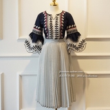 JL-设计感vintage高街复古金葱质感高腰中长百褶裙半身裙2016新款