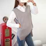 韩国中长款套头背心针织马甲女装大码宽松搭配衬衫的毛衣无袖胖MM