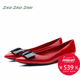 zsazsazsu2016春季女鞋新款牛漆皮蝴蝶结平跟浅口单鞋ZA76123-17