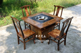 大理石火锅桌椅 电池炉液化气煤气灶实木柜式火锅桌R01