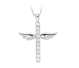 925银镶嵌锆石十字架天使的翅膀铂金钻石吊坠 时尚 送女友生日礼