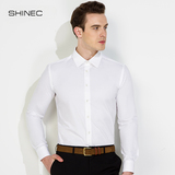 尚衣乘修身长袖白衬衫男士夏季商务纯色韩版潮职业正装免烫黑衬衣