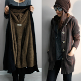 2014秋冬新款韩版毛衣开衫中长款长袖女外套帽衫修身外单外贸加厚
