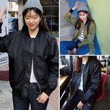 2016春季韩版简约小立领袖子拉链纯色棒球服无领小夹克外套女学生
