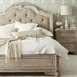 美式乡村仿古复古实木双人床 法式做旧别墅大床 欧式雕花软靠婚床