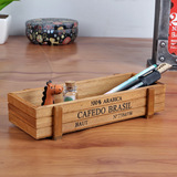 zakka木质桌面收纳盒长方形复古小木盒创意铅笔粉笔办公桌收纳盒