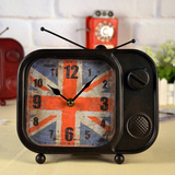 复古铁艺电视机座钟摆件 创意家居客厅机械钟做旧美式乡村时钟