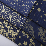 复古日本和风手工diy布料面料 蓝色烫金全棉印花和服面料 半米价