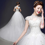 2016年新款复古高领包肩新娘结婚婚礼韩版奢华高档大拖尾齐地婚纱