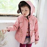 韩国童装女童外套秋冬韩版可爱兔耳连帽衫中长款儿童夹棉加厚外套