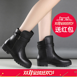 百丽 晶客2015新款短靴平底粗跟潮马丁靴真皮短筒女靴中跟短靴子