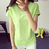 韩国纯色V领短袖女t恤学生夏装新款韩版女装半袖夏季宽松大码女