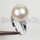 十八克拉珠宝【定制】13-14mm南洋白色海水珍珠镶钻石白18K金戒指