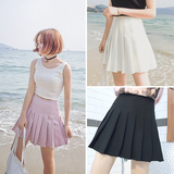 夏季新款韩版美腻少女高腰修身纯色小清新百褶半身短裙女