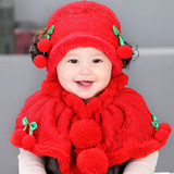 儿童帽子 冬天女宝宝冬季帽子围脖套装 婴儿假发套头帽围巾两件套